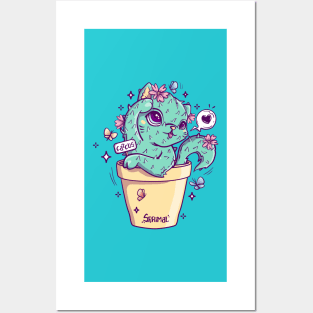 Catcus cat and cactus pun. Posters and Art